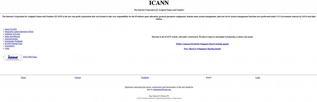 ICANN's website in 1999 ICANN's website in 1999