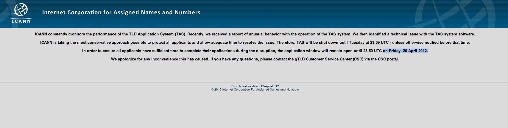 ICANN's new TLD application system is offline