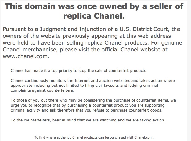 Chanel Domain Seizure Page