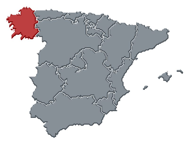 Map Of Spain, Galicia Highlighted