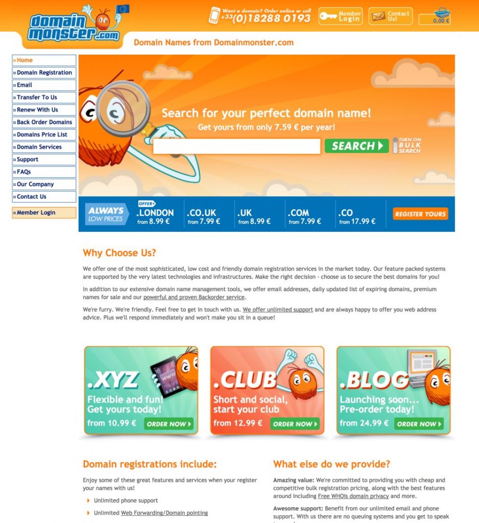 Domain Monster home page screenshot