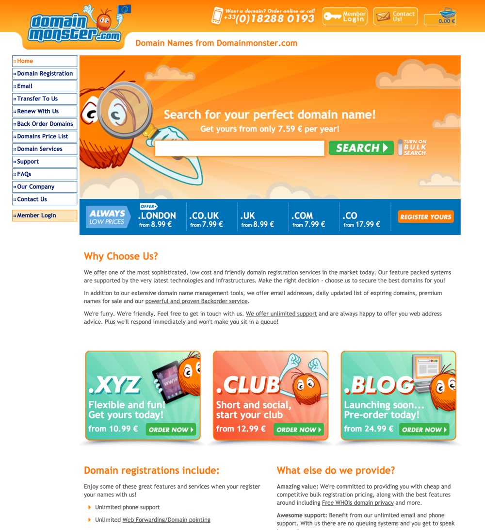 Domain Monster home page screenshot