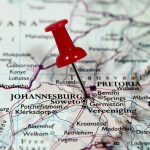 Map with pin point of Johannesburg in South Africa