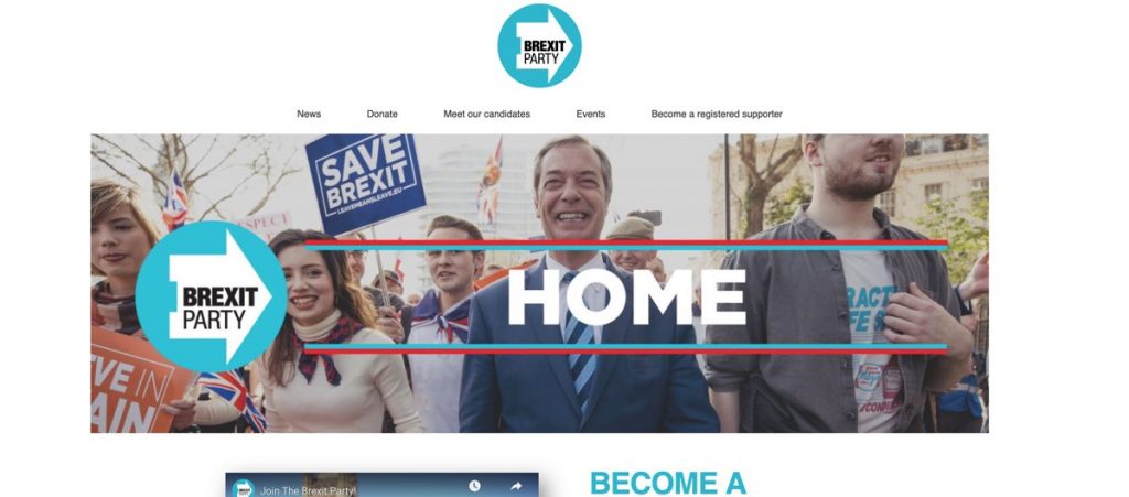 screenshot of Nigel Farage's new party site