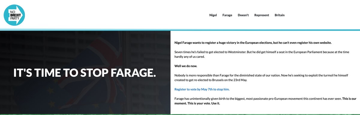 Screenshot of site being used by Anti-Brexit group